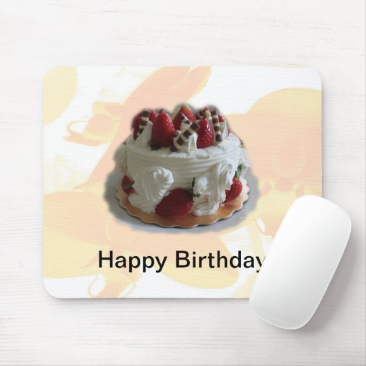 blije verjaardagsaardbei, chocoladetaart muismat (Met muis)