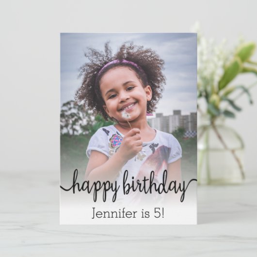 blije verjaardagscalligrafie fotokaart (Staand voorkant)