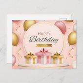 blije verjaardagsgeschenken houden van taart goudr briefkaart (Voorkant / Achterkant)