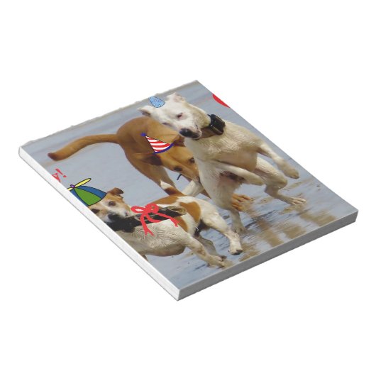 blije verjaardagshonden notitieblok (Schuin)