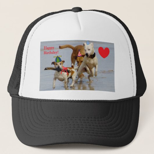blije verjaardagshonden trucker pet (Voorkant)