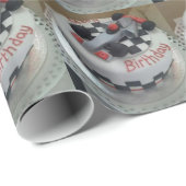 blije verjaardagsracewagen cadeaupapier (Rol Hoek)