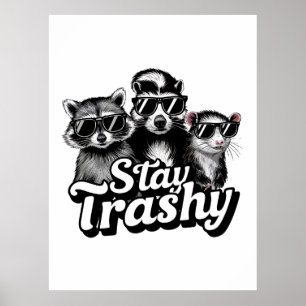 Blijf Afval Wasbeer Opossum Zonnebril Kunst Poster