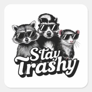 Blijf Afval Wasbeer Opossum Zonnebril Kunst Vierkante Sticker