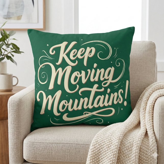 Blijf bergen Motivatie ontwerpen Kussen (Keep Moving Mountains Motivational Design Throw Pillow Mockup A)