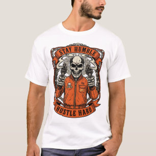 Blijf Bescheiden Werk Hard Haloween Schedel Pistol T-shirt