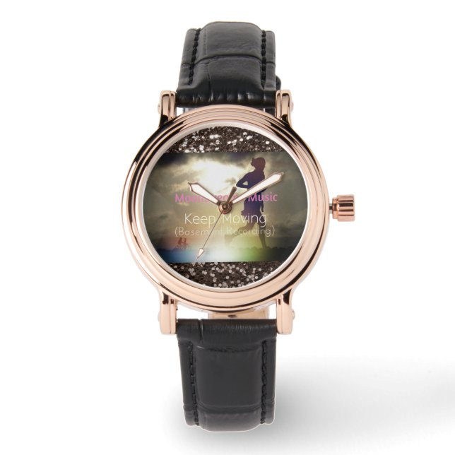 Blijf Bewegen Bruine Nep Glitters Horloge (Voorkant)