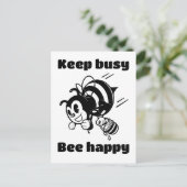 Blijf bezig Wees blij Bee Motivatie Cartoon Briefkaart (Staand voorkant)