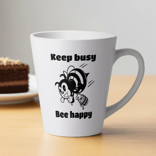 Blijf bezig Wees blij Bee Motivatie Cartoon Latte Mok
