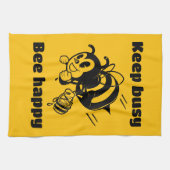 Blijf bezig Wees blij Bee Motivatie Cartoon Theedoek (Horizontaal)