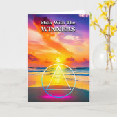 Blijf Bij De WINNAARS AA-motto Strand bij zonsopga Kaart (Gele Bloem)