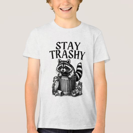 Blijf bij Trashy Raccoon Tri-Blend Shirt (Voorkant)