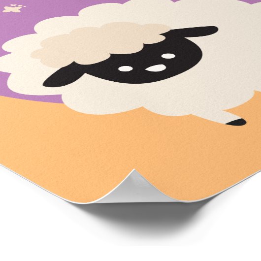 Blijf blij Kawaii leuk, grappig, wit schaap paars Poster (Hoek)