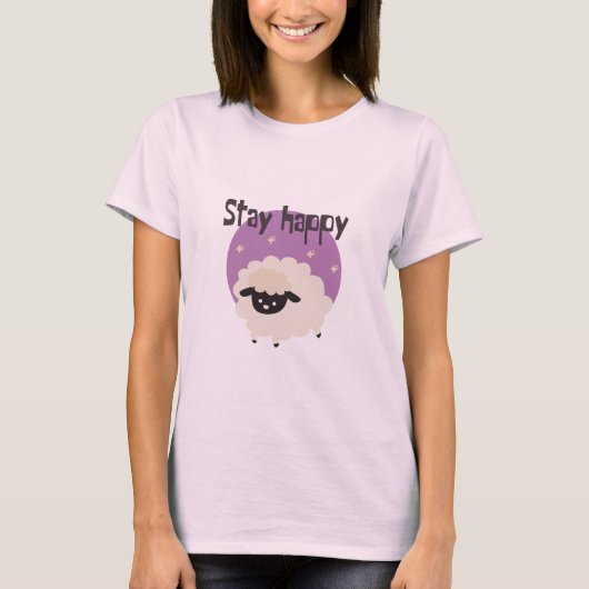 Blijf blij Kawaii leuk, grappig, wit schaap paars T-shirt (Voorkant)