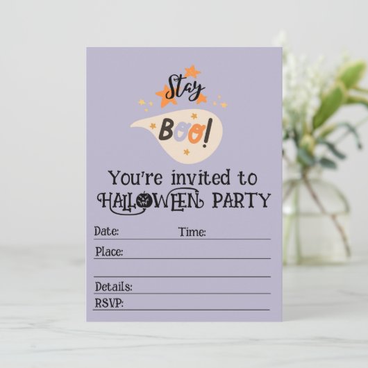 Blijf Boo Halloween Party uitnodiging (Staand voorkant)