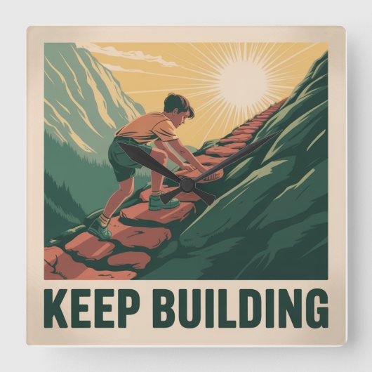 Blijf Bouwen Vierkante Klok (Voorkant)