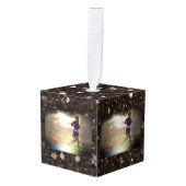 Blijf bruin met bruin glitter kubus ornament (Voorkant hoekig)