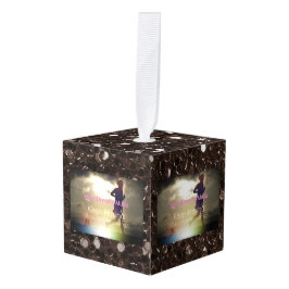Blijf bruin met bruin glitter kubus ornament