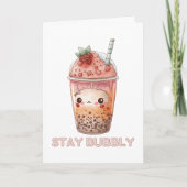 Blijf bubbelig boba cute bubble tea parelthee roze kaart (Voorkant)