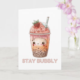 Blijf bubbelig boba cute bubble tea parelthee roze kaart
