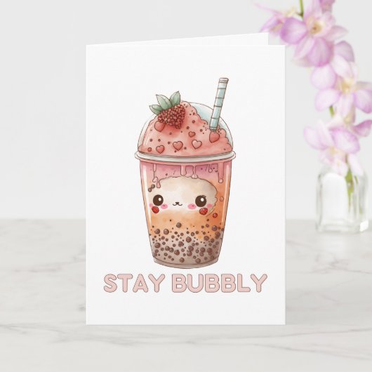 Blijf bubbelig boba cute bubble tea parelthee roze kaart (Orchidee)