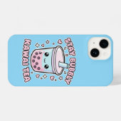 Blijf Bubbly Kawaii Thee - Cute Pastel Blauwe Boba iPhone Hoesje (Achterkant horizontaal)