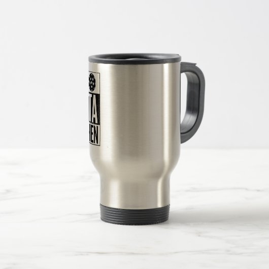 "Blijf buiten de keuken": Travel Mug Reisbeker (Voorkant rechts)