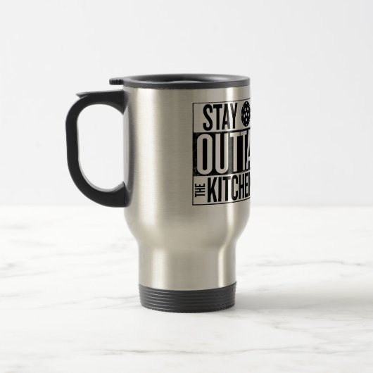 "Blijf buiten de keuken": Travel Mug Reisbeker (Links)