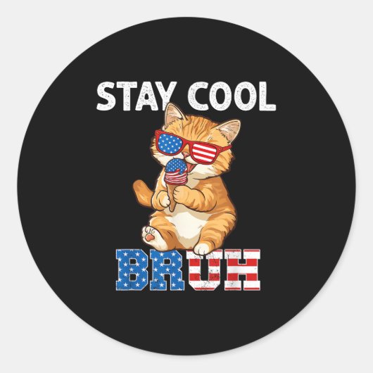 Blijf cool Cat Popsicle Lover Amerikaanse vlag 4e  Ronde Sticker (Voorkant)