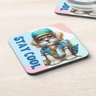 Blijf cool dog met een bril Pet terug naar school Bier Onderzetter
