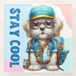 Blijf cool dog met een bril Pet terug naar school Glazen Onderzetter