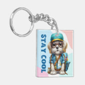 Blijf cool dog met een bril Pet terug naar school Sleutelhanger (Voorkant Links)