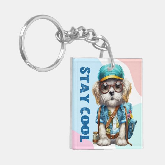 Blijf cool dog met een bril Pet terug naar school Sleutelhanger (Voorkant Links)
