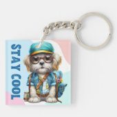 Blijf cool dog met een bril Pet terug naar school Sleutelhanger (Achterkant)