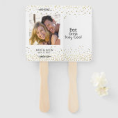 Blijf Cool Gold Confetti Foto Wedding Hand Fans Handwaaier (Voorkant en achterkant)