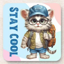 Blijf cool kat dragen bril Pet terug naar school Bier Onderzetter