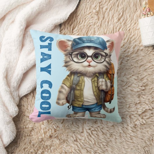 Blijf cool kat dragen bril Pet terug naar school Kussen (Deken)