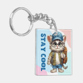 Blijf cool kat dragen bril Pet terug naar school Sleutelhanger (Voorkant Links)