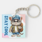 Blijf cool kat dragen bril Pet terug naar school Sleutelhanger (Achterkant)