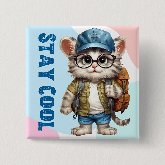 Blijf cool kat dragen bril Pet terug naar school Vierkante Button 5,1 Cm (Voorkant)