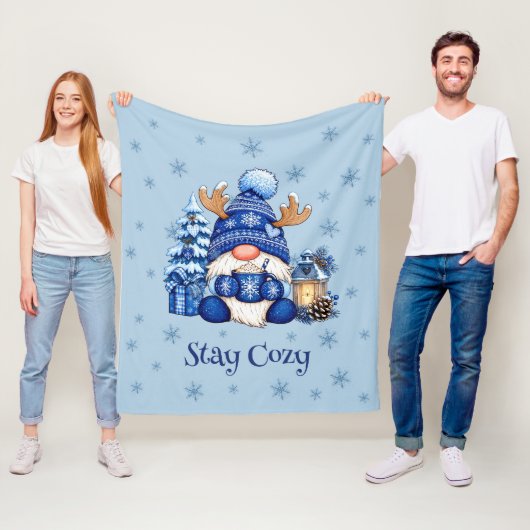 Blijf Cozy Blauwe Kerstkabouter Winter Fleece Deken (In situ)
