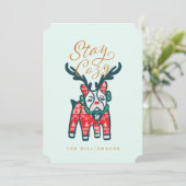 Blijf Cozy | Frans Bulldog Reindekerst Feestdagenkaart (Staand voorkant)