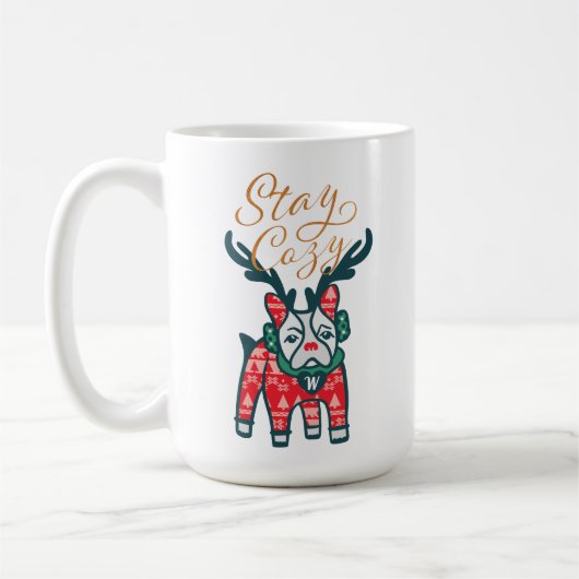 Blijf Cozy | Frans Bulldog Reindekerst Koffiemok (Links)