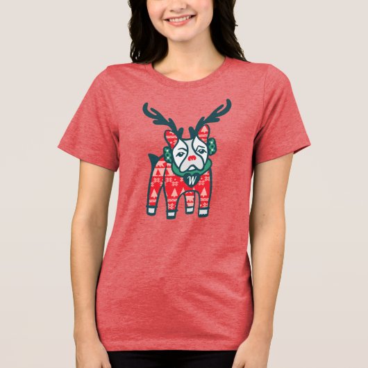 Blijf Cozy | Frans Bulldog Reindekerst Tri-Blend Shirt (Voorkant)