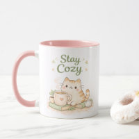 Blijf Cozy Kawaii Schattige Kitty Kat Koffie Zoete