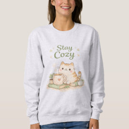 Blijf Cozy Kawaii Schattige Kitty Kat Koffie Zoete Trui