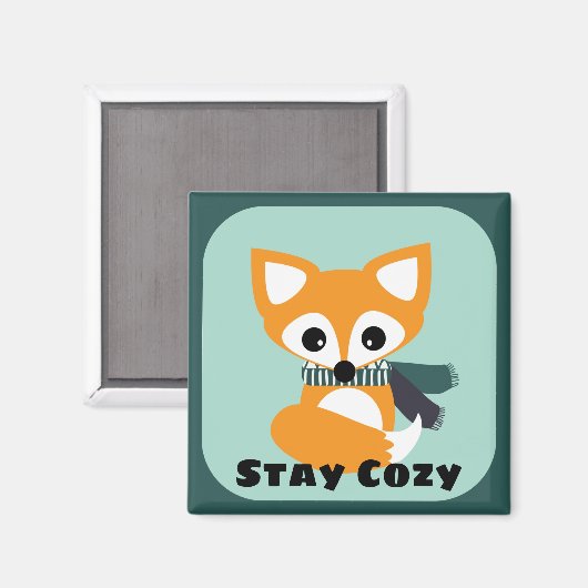 Blijf Cozy Winter Fox 2 Inch Square Magnet (Voorkant / Achterkant)
