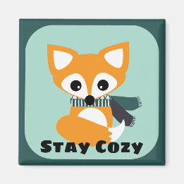 Blijf Cozy Winter Fox 2 Inch Square Magnet