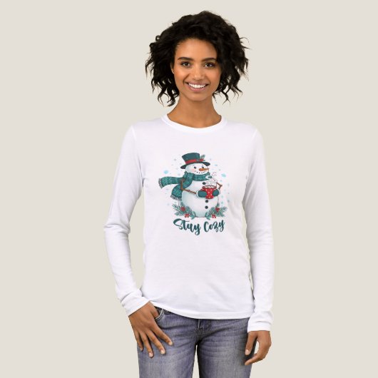Blijf Cozy Winter Sneeuwman Met Warme Chocolade Tri-Blend Shirt (Voorkant)
