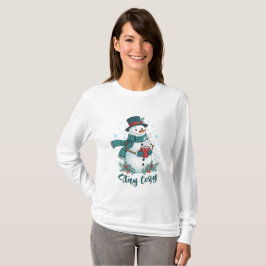 Blijf Cozy Winter Sneeuwman Met Warme Chocolademel T-shirt